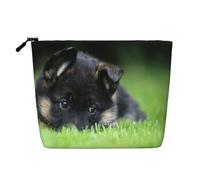 Cachorro de Pastor alemán, Mascotas, césped, Perros con Efecto Bokeh,Neceser de Maquillaje de imitación Lino, Neceser de Viaje portátil
