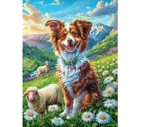 Cachorro de perro pastor con rebaño de ovejas Puzzle 1000 Piezas Educativo Construir 3D Paisaje de cuento de hadas en caricatura Rompecabezas Para Familia Maquetas Educativas Desafío Intelectual Decor