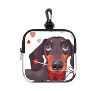 Cachorro de Perro Salchicha Amor Animal Flecha,Bolsa de Almacenamiento Cuadrada con Cremallera, Monedero de Neopreno, Carteras pequeñas, Monedero pequeño, Monedero