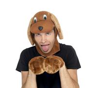 Cachorro de Perro Set Marrón Capucha Guantes Adultos Instantáneo Disfraz Nuevo