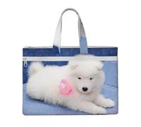 Cachorro de samoyedo blanco con lazo peludo,Bolsa de lona para documentos con cremallera, bolso de mano, maletín para la escuela y la oficina.