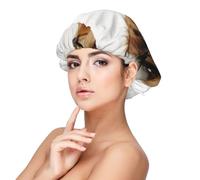 Cachorro de terrier ruso de juguete sobre fondo blanco,Gorro de dormir de satén ajustable para adultos, de seda, elástico, para dormir, para mujer