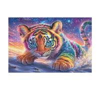 Cachorro de Tigre arcoíris bajo el Cielo Estrellado Puzzles 1000 Piezas Decorativo Coleccionable Obra De Arte Rompecabezas Familiar para Adultos Desafío Avanzado DIY Creativo 1000 PCS