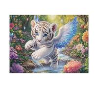 Cachorro de Tigre Blanco Alado en el Bosque con un Arroyo Puzzles 500 Piezas Aliviar Estrés Familiar Rompecabezas para Adultos Desafío Intelectual 3D DIY Creativo Decorativo 500 PCS