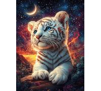 Cachorro de tigre blanco bajo las estrellas Puzzle 1000 Piezas Cartón Blanco Premium Para Expertos vida silvestre y plantas Mejora Concentración Ejercita La Mente Actividad Días Libres Regalo De Navid