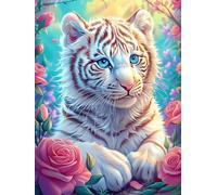Cachorro de Tigre Blanco con Rosas Puzzle 300 Piezas Estera Portátil 3D Planta Silvestre Rompecabezas Familiar para Hombres Y Mujeres Aliviar Estrés Decoración Hogar 300 PCS