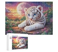 Cachorro de Tigre Blanco en Agua Brillante Estrellada Puzzle 300 Piezas para Adultos Pausa De Trabajo Mejora De La Concentración Regalo para Uso Diario 300 PCS
