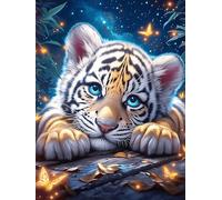 Cachorro de Tigre Blanco en Brillo mágico Puzzles 500 Piezas Construir DIY 3D Planta Silvestre Rompecabezas para Adultos Maquetas Educativas Aliviar Estrés Estera Portátil 500 PCS