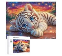 Cachorro de Tigre Blanco en Camino de Piedra Iluminado por la Luna Puzzle 500 Piezas para Parejas Colaboración En Casa Pensamiento Estratégico Regalo para Romance 500 PCS