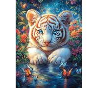 Cachorro de Tigre Blanco en el Agua Puzzles 1000 Piezas Estera Portátil Mitos de Cuentos de Hadas Rompecabezas para Adultos Desafío Intelectual Aliviar Estrés Decoración Hogar 3D 1000 PCS