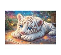 Cachorro de Tigre Blanco en el jardín de Flores Estrellado Puzzles 1000 Piezas Maquetas 3D Construir Sin Pegamento Rompecabezas Educativo para Familia Desafío Intelectual Decoración Hogar 1000 PCS