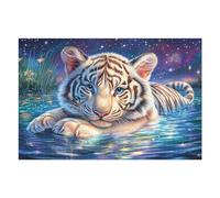Cachorro de Tigre Blanco en el Lago Estrellado Puzzles 1000 Piezas Actividad Familiar Rompecabezas 3D para Familia Juguete Educativo Aliviar Estrés Decoración Hogar 1000 PCS