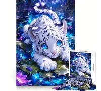 Cachorro de Tigre Blanco en Estanque de nenúfares, Rompecabezas de 1000 Piezas para Adolescentes, Desarrollo de Habilidades analíticas, fácil relajación, Corte Limpio, (38x26cm)