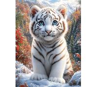 Cachorro de tigre blanco en la nieve Puzzle 500 Piezas Cartón Resistente Para Niños Mayores 14 Años Dibujo Animado de Paisajes de Cuento de Hadas Decoración Salón Para Colgar En Pared Decoración Artís