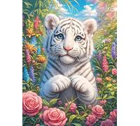Cachorro de tigre blanco en un jardín de flores Rompecabezas 300 Piezas Cartón Para Adultos Paisajes y ciencia ficción Estimulación Cognitiva Mejora Coordinación Ojo-Mano Actividad Compartir Familia 3