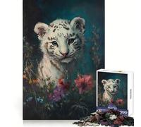 Cachorro de Tigre Blanco Entre Flores, Rompecabezas de 1000 Piezas para Adolescentes, Ideal para Entrenar la concentración, Actividades de Ocio y para Regalar (50x75cm)