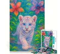Cachorro de Tigre Blanco Entre follaje Tropical Rompecabezas de 1000 Piezas para Adolescentes Juego de Memoria Cierre Seguro Sin Piezas Sueltas Ideal para Viajar Juego para ejercitar la Mente