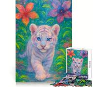 Cachorro de Tigre Blanco Entre follaje Tropical Rompecabezas para Adolescentes de 1000 Piezas Capacidad de concentración Ideal para Relajarse y Jugar a Encajar Un Regalo Memorable (38x26cm)