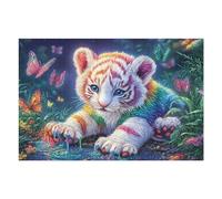 Cachorro de Tigre Blanco Entre Las Flores Rompecabezas 1000 Piezas Cartón para Principiantes Días Lluviosos Tiempo Libre En Casa para Reyes Magos Detalle De Cumpleaños 1000 PCS