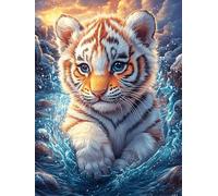 Cachorro de tigre blanco entre las olas del océano Rompecabezas 300 Piezas Cartón Grueso Para Parejas Sueño Mágico de Ciencia Ficción Desarrollo Habilidades Actividad Familiar Educativa Decoración Dor