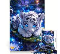 Cachorro de Tigre Blanco Entre nenúfares, Rompecabezas de 1000 Piezas para Adolescentes, Habilidad analítica, fácil relajación, Corte Limpio, (38x26cm)