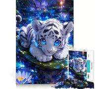 Cachorro de Tigre Blanco Entre nenúfares Rompecabezas de 1000 Piezas para Adolescentes Juego de Memoria Mental Cierre Seguro Sin Piezas Sueltas Ideal para Viajar Juego para ejercitar la Mente Regalo