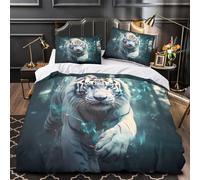 Cachorro de tigre blanco Funda de Edredón con Fundas de Almohada 3 Piezas Suave Estampado 3D Cierre de Cremallera Oculta Lavables Animal de fantasía Funda Edredon for familia Double（200x200cm）