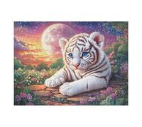 Cachorro de Tigre Blanco sobre un Camino de Piedra a la luz de la Luna Puzzle 500 Piezas Decoración Moderna Rompecabezas para Adultos 3D DIY Creativo Desafío Intelectual Juguete Educativo 500 PCS