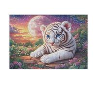 Cachorro de Tigre Blanco sobre un Camino de Piedra a la luz de la Luna Puzzles 300 Piezas Impossible 3D Rompecabezas para Adultos Desafío Intelectual Estera Portátil DIY Moderno Creativo 300 PCS