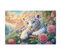 Cachorro de Tigre Blanco sobre un tocón de árbol con un arcoíris Puzzle 1000 Piezas Familiar Pasatiempo Rompecabezas 3D para Familia Juguete Educativo Construir Maquetas Aliviar Estrés 1000 PCS