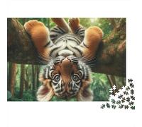 Cachorro de Tigre Bonito Colgando Rompecabezas de 1000 Piezas Alivio del Estrés para Adultos Cachorro de Tigre Juguetón Colgando Boca Abajo Premium Robusto Relajación Regalo Familiar 38x26cm/1000pcs