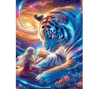 Cachorro de Tigre con Brillo cósmico mágico Puzzles 1000 Piezas Decoración Hogar 3D Fauna Mascotas Rompecabezas Familiar para Adultos Obra De Arte Colorido DIY Creativo 1000 PCS