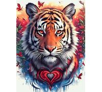 Cachorro de Tigre con corazón Rojo Puzzle 300 Piezas Portátil Familiar Animal Salvaje Mascota Rompecabezas 3D para Familia Desafío Intelectual Maquetas Educativas Construir 300 PCS