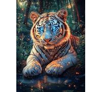 Cachorro de Tigre con Ojos Azules Brillantes Rompecabezas 500 Piezas Cartón para Adultos Paisajes y Ciencia ficción Estimulación Cognitiva Mejora Coordinación Ojo-Mano Actividad Compartir Familia 500