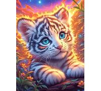 Cachorro de tigre con ojos azules en bosque mágico Puzzles 300 Piezas Aliviar Estrés Familiar Animal salvaje mascota Cute Rompecabezas Para Adultos Desafío Intelectual 3D DIY Creativo Decorativo 300 P
