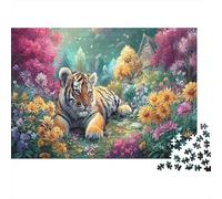 Cachorro de Tigre descansando en Flores Puzzle 1000 Piezas Desafiante - Vida Silvestre Rompecabezas, Adultos, Decoración del Hogar 52x38cm/1000pcs