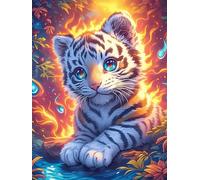 Cachorro de Tigre en Brillo ardiente mágico Puzzle 300 Piezas Desafío Impossible Extremo Animal Salvaje Mascota Rompecabezas para Adultos Aliviar Estrés Decoración Hogar 3D Maquetas Construir 300 PCS