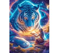 Cachorro de Tigre en Galaxia cósmica Puzzles 300 Piezas Desafío Nivel Difícil Planta Silvestre Rompecabezas para Adultos Aliviar Estrés Decoración Hogar DIY Moderno Portátil 300 PCS