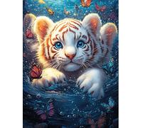 Cachorro de Tigre en un Resplandor mágico Rompecabezas 300 Piezas Cartón para Adultos Vida Silvestre y Mascotas Estimulación Cognitiva Juego Familiar Decoración Mural Regalo De San Valentín 300 PCS