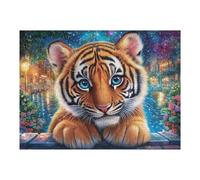 Cachorro de Tigre Naranja sobre Ladrillos bajo el Cielo Estrellado Puzzle 500 Piezas Familiar Creativo Rompecabezas 3D para Familia Juguete Educativo Construir Maquetas Aliviar Estrés 500 PCS