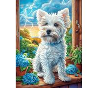 Cachorro de west highland terrier en una habitación acogedora Puzzle 1000 Piezas Colorido Vibrante Cuento de hadas acompañante mágico Rompecabezas Para Adultos Obra De Arte Familiar Estera Portátil DI