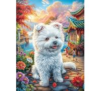 Cachorro de Westie en el Bosque mágico Puzzles 300 Piezas DIY Creativo Lindo Cuento de Hadas acompañante Rompecabezas Familiar para Toda La Familia Juguete Educativo Aliviar Estrés Decorativo 300 PCS