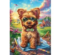Cachorro de Yorkie con gafas en una pradera floral Rompecabezas 1000 Piezas Cartón Para Niños Mayores 14 Años Sueño Mágico de Ciencia Ficción Entretenimiento Casa Antiestrés Detalle San Valentín Detal
