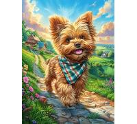 Cachorro de Yorkie con una Bufanda a Cuadros Rompecabezas 300 Piezas Cartón Grueso para Parejas Animales y Plantas Estimulación Mental Actividad Días Libres Decoración Hogar 300 PCS