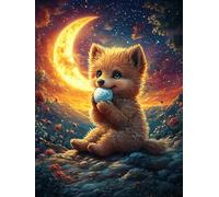 Cachorro de zorro bajo la luna menguante Puzzle 500 Piezas Cartón Blanco Premium Para Coleccionistas vida silvestre y plantas Toda La Familia Compatible Marco Estándar Decoración Hogar Regalo Creativo
