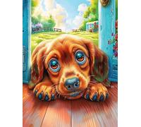 Cachorro en la Puerta de Entrada Rompecabezas 1000 Piezas Cartón Grueso para Parejas Dibujo Animado de Paisajes de Cuento de Hadas para Enmarcar Decoración Mural Pieza De Colección Ori