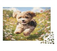 Cachorro en Pradera Puzzle de 1000 Piezas Papel para Adultos Saltando Entre Flores Puzzle para Toda la Familia Antiestrés Hogar 70x50cm/1000pcs