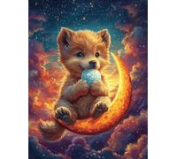 Cachorro en una Luna Creciente Puzzle 500 Piezas Cartón Grueso para Adultos Y Adolescentes Vida Silvestre y Mascotas Relajación Concentración Alivio Estrés Idea De Regalo 500 PCS