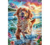 Cachorro Golden Retriever en la Cascada Puzzles 300 Piezas Aliviar Estrés Familiar Premium Mitos Animal-Planta Rompecabezas para Adultos Desafío Intelectual 3D DIY Creativo Decorativo 300 PCS
