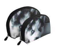 Cachorro Husky, Bolsa de Maquillaje de Concha, Monedero pequeño para Mujer, Bolsa de artículos de tocador, Bolsa de cosméticos, 2 Piezas